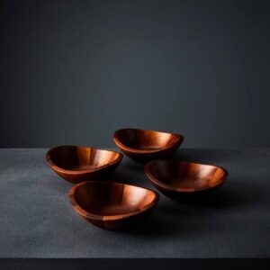 nambe Braid Salad Bowls | Set of 4 | Individual Vegetable Prep Bowls | Serve Condiments, Dip, Sauce, Nuts, Olive, Salsa | Made of Acacia Wood | Designed by Sean O’Hara