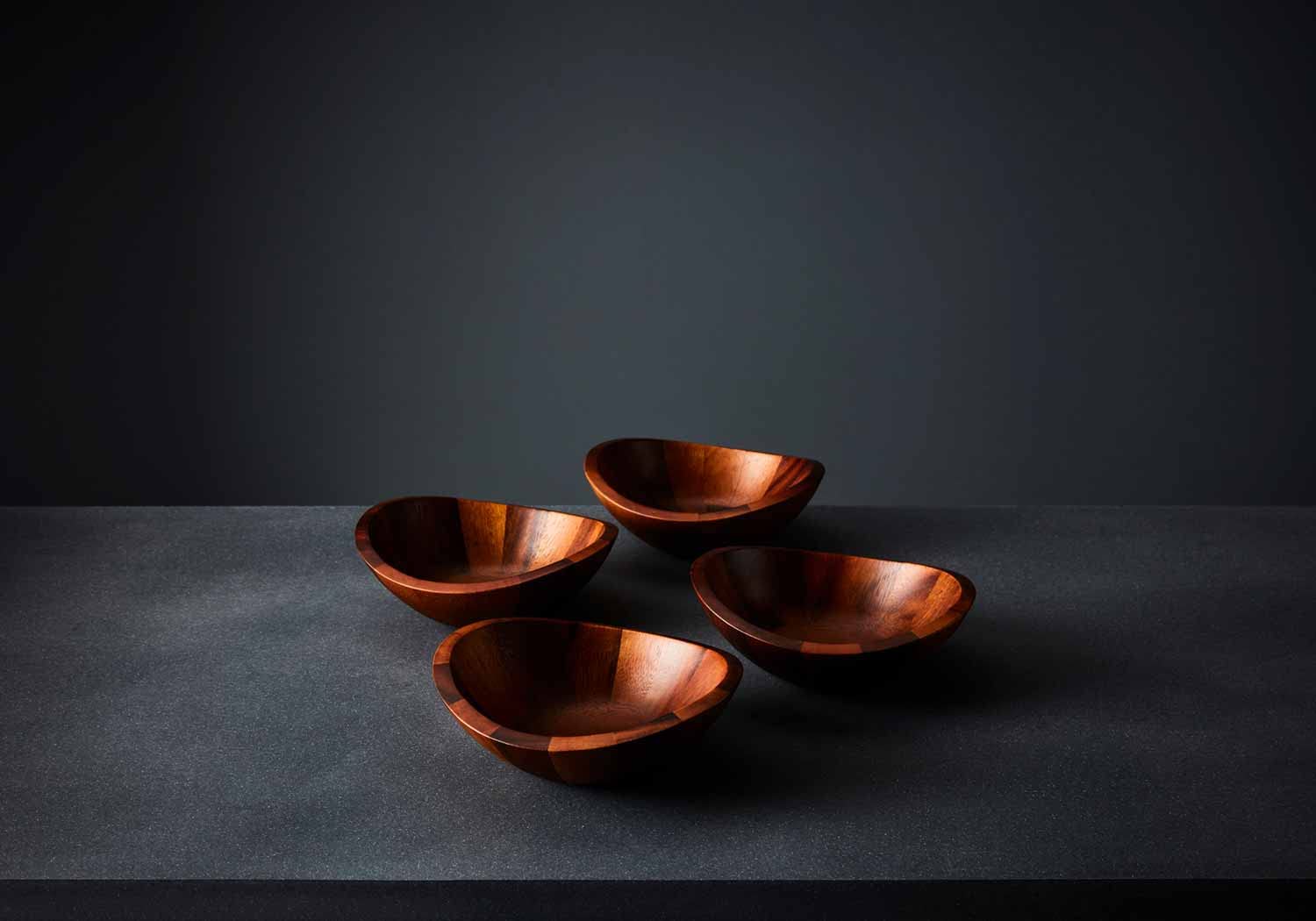 nambe Braid Salad Bowls | Set of 4 | Individual Vegetable Prep Bowls | Serve Condiments, Dip, Sauce, Nuts, Olive, Salsa | Made of Acacia Wood | Designed by Sean O’Hara