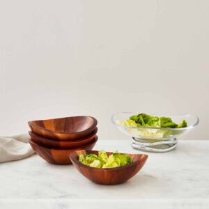 nambe Braid Salad Bowls | Set of 4 | Individual Vegetable Prep Bowls | Serve Condiments, Dip, Sauce, Nuts, Olive, Salsa | Made of Acacia Wood | Designed by Sean O’Hara