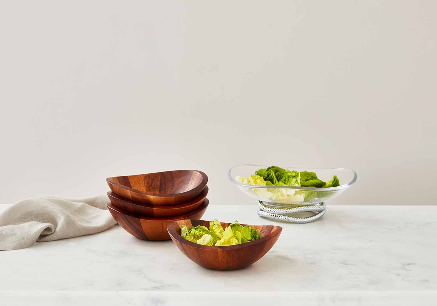 nambe Braid Salad Bowls | Set of 4 | Individual Vegetable Prep Bowls | Serve Condiments, Dip, Sauce, Nuts, Olive, Salsa | Made of Acacia Wood | Designed by Sean O’Hara