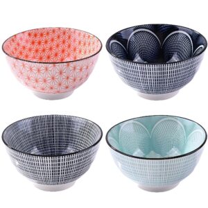 whitenesser japanese ceramic rice bowls set of 4, porcelain rice bowls sushi bowls small rice bowls for soup snack cereal