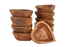 mini heart wood bowls stained- set of 10 -heart shaped wood bowl- hand carved bowls (for candles)