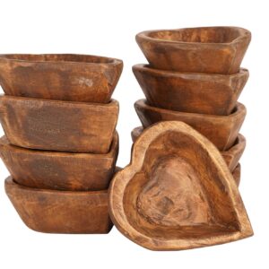 Mini Heart Wood Bowls Stained- Set of 10 -Heart Shaped Wood Bowl- Hand Carved Bowls (For Candles)