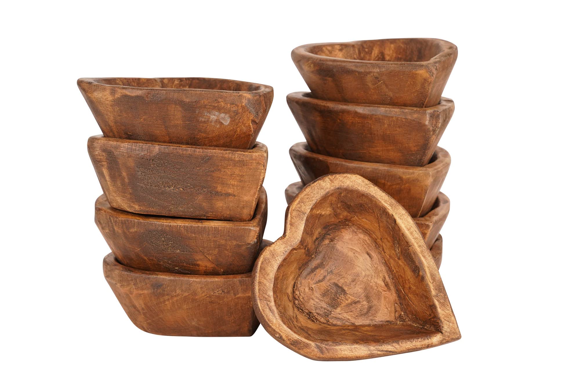 Mini Heart Wood Bowls Stained- Set of 10 -Heart Shaped Wood Bowl- Hand Carved Bowls (For Candles)