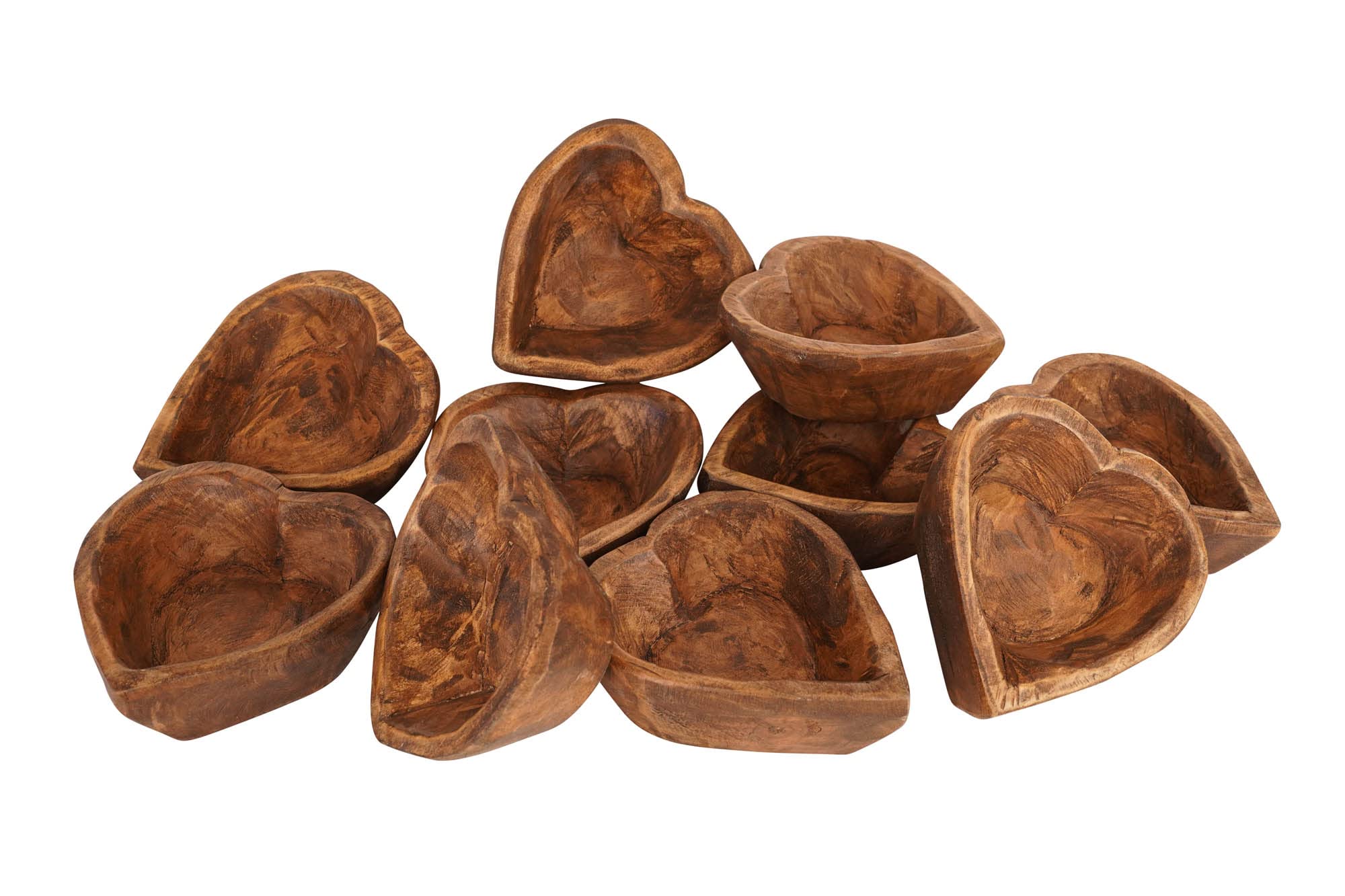 Mini Heart Wood Bowls Stained- Set of 10 -Heart Shaped Wood Bowl- Hand Carved Bowls (For Candles)