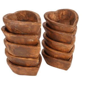 Mini Heart Wood Bowls Stained- Set of 10 -Heart Shaped Wood Bowl- Hand Carved Bowls (For Candles)