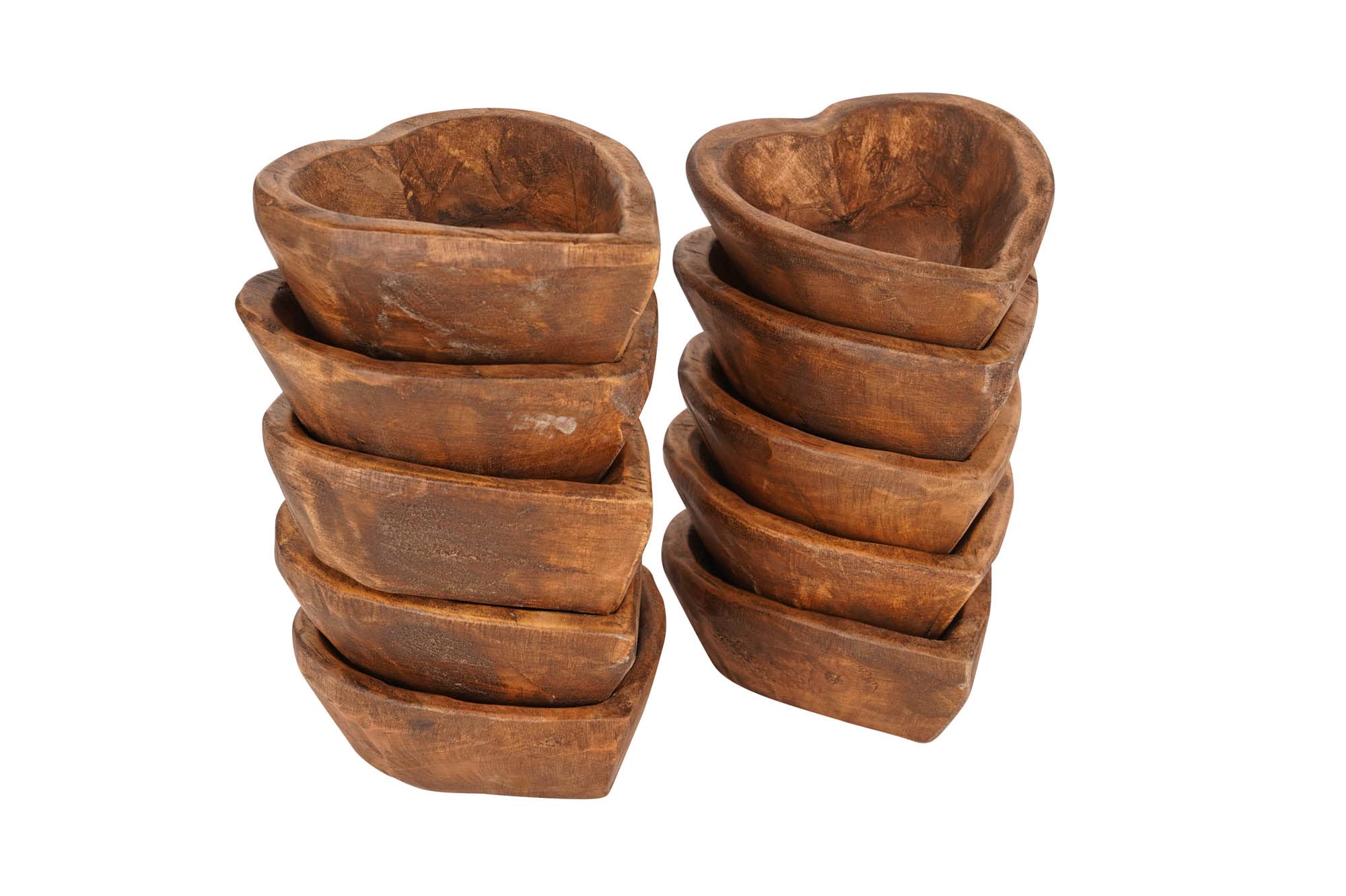 Mini Heart Wood Bowls Stained- Set of 10 -Heart Shaped Wood Bowl- Hand Carved Bowls (For Candles)