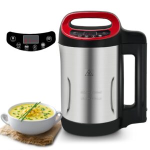 potlimepan soup maker 1.6 l, 6 in 1 multi-funcation soup and smoothie maker with smart control panel, stainless steel hot soup maker electric, makes 2-5 servings smart living for home use red