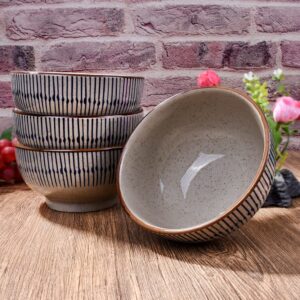 LMRLCS Rice Bowls Set of 4, Japanese Ceramic Rice Bowl, Cereal Bowl Serving Soup, Rice, Snacks, Sauces, Japanese Hand Painted Vintage Underglaze Ceramic