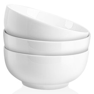 delling 22 oz ceramic soup bowls set, 6.6" white porcelain mixing bowls, large serving bowls for kitchen, cereal, snack, rice, pasta, salad, oatmeal, set of 3, microwave and dishwasher oven safe