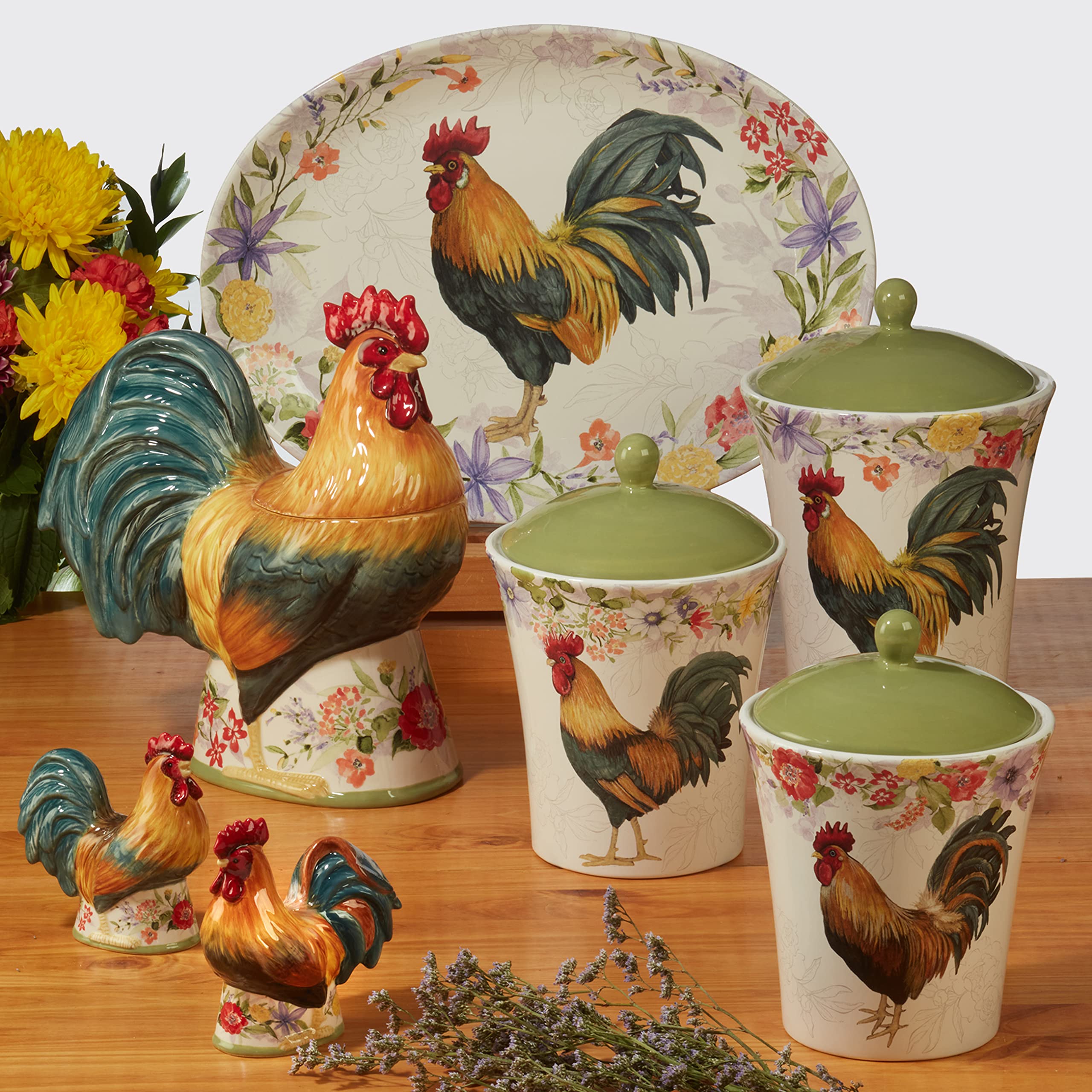 Certified International Floral Rooster 24 oz. Ice Cream/Dessert Bowls, Set of 4 Assorted Designs