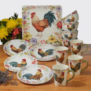 Certified International Floral Rooster 24 oz. Ice Cream/Dessert Bowls, Set of 4 Assorted Designs