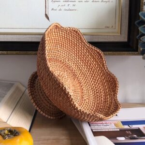 Zerodeko Rattan Fruit Bowl Bread Basket Woven Footed Bowl Round Pedestal Plate Dessert Display Platter Snack Serving Dish Tabletop Organizing Basket for Kitchen Counter