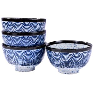 cerficer japanese rice bowl - 10.2oz ceramic sushi bowl with blue wave pattern,thickened bowl wall,perfect small bowl for rice, snacks, desserts, and sauces,asian rice bowl set