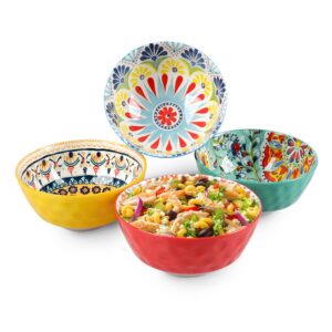 hsofblues soup bowls 24 oz ceramic floral bowl set of 4 for soup salad ramen rice, assorted vibrant colors microwave dishwasher safe