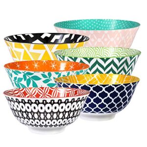 e-gtong ceramic cereal bowl 24 oz, porcelain bowls set of 6,assorted colorful ceramic bowl for soup, pasta, salad and rice, microwave & dishwasher safe