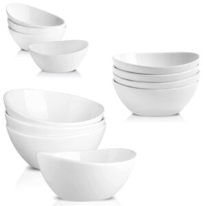 hasense porcelain serving bowls 36 ounce large salad bowl set of 4, 28 ounce cereal soup bowls set set of 4, 10 ounce small ice cream dessert dishes set of 4 - white