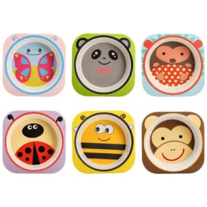 lyellfe 6 pack bamboo kids bowls, 10 oz unbreakable cute bowls for kids, fun cartoon bowls, kids tableware cereal bowls for soup noodle pasta, bpa free, dishwasher safe