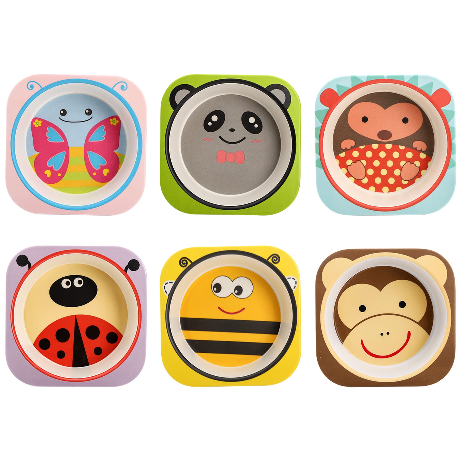 Lyellfe 6 Pack Bamboo Kids Bowls, 10 Oz Unbreakable Cute Bowls for Kids, Fun Cartoon Bowls, Kids Tableware Cereal Bowls for Soup Noodle Pasta, BPA Free, Dishwasher Safe