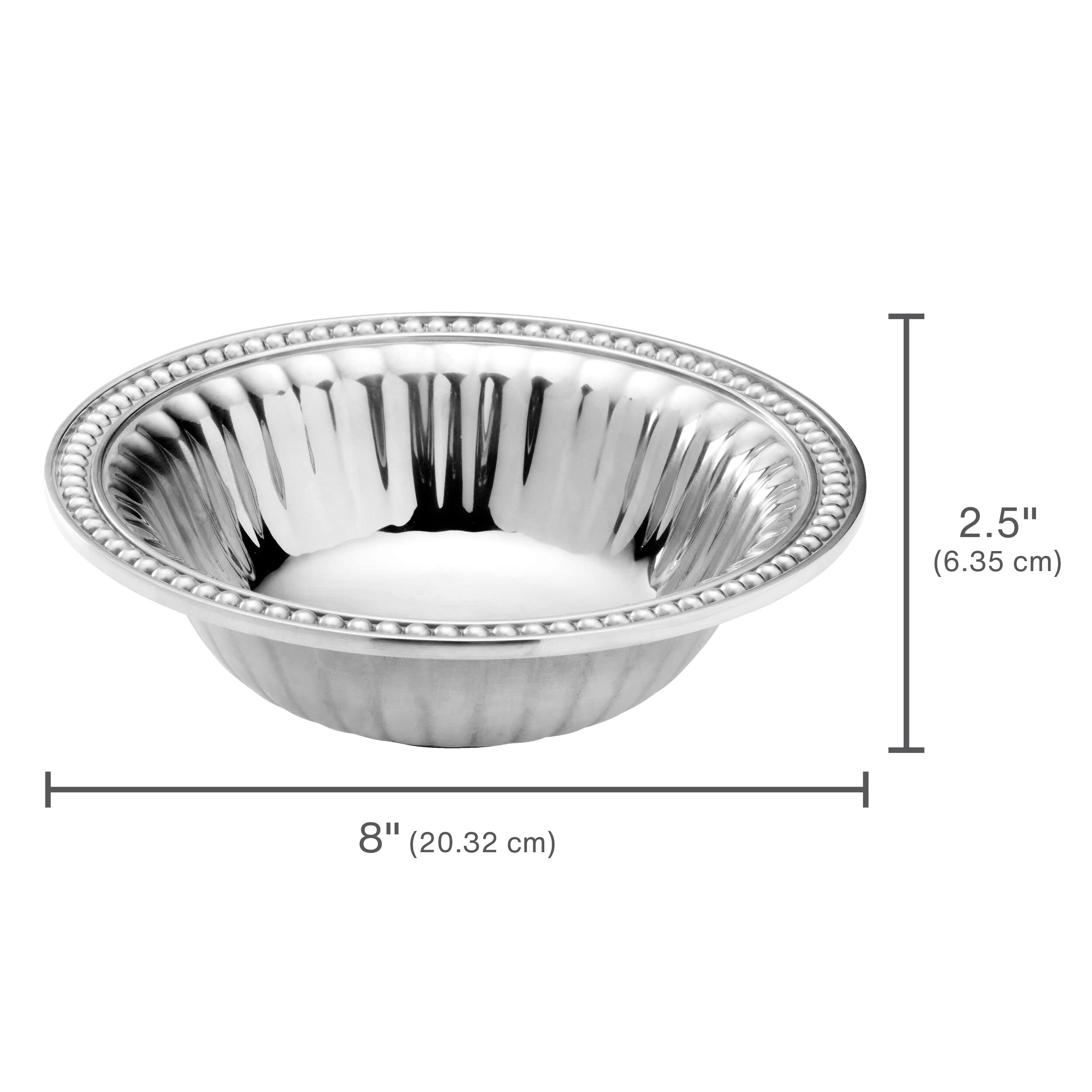 Wilton Armetale Flutes and Pearls Round Snack Bowl, 8-Inch, Silver