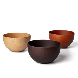 Naturoom Handmade Wooden Cereal Bowls, Set of 2, Zen Style Rice & Miso Soup Bowls, Small Salad bowl, Perfect For Snack, Nuts, Candy, Fruit and noddle, 5'' Diam x 3'' High Craft Decorative Bowl