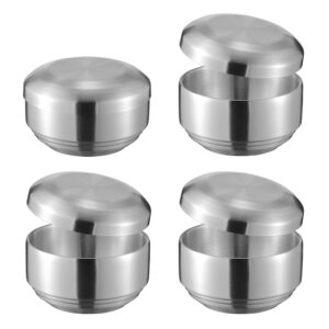 uptaly set of 4 food grade 18/10 stainless steel bowls with lids (silver, 4.9'' x 3.1''), thicken cereal bowl with saucer, double-walled steamed soup bowls, children's meal bowl, korean kimchi bowl