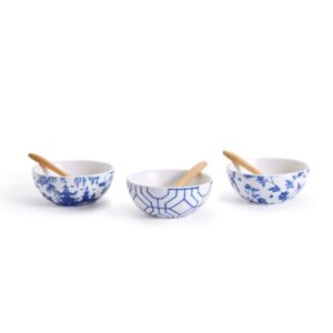two's company set of 3 chinoiserie tidbit & tapas bowls with spoons w/ 3 designs