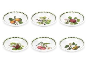 portmeirion pomona collection | set of 6 | ceramic dinnerware dish set | microwave and dishwasher safe | assorted fruit motifs | made in england (pasta/low bowl)