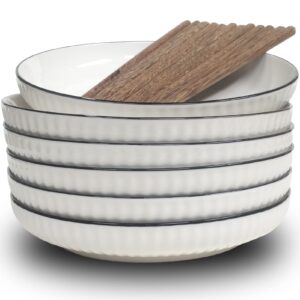 jdztc pasta bowls set of 6 with chopsticks white ceramic serving salad bowl 8 inch wide shallow plates stoneware kitchen bowl set