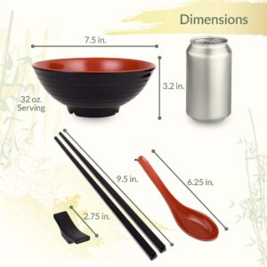Ramen Bowl Set - 8 Piece Set with 37oz Melamine Bowls, Spoons, Chopsticks & Stand, Durable & Easy to Clean Ramen Bowl, Great for Ramen Noodles & Other Asian Food, Ideal Gift for Japanese Food Lovers