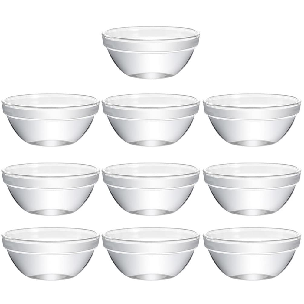 Housoutil 10 Packs 45ml/1.5oz Stackable Food Prep Bowl, Multipurpose Clear Glass Serving Bowls, Glass Stackable Dessert Bowls Set Dishware Safe for Kitchen Prep, Dessert, Dips, Candy