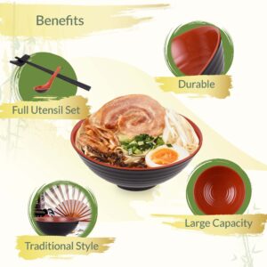 Ramen Bowl Set - 8 Piece Set with 37oz Melamine Bowls, Spoons, Chopsticks & Stand, Durable & Easy to Clean Ramen Bowl, Great for Ramen Noodles & Other Asian Food, Ideal Gift for Japanese Food Lovers