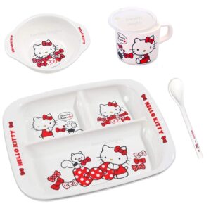 Everyday Delights Hello Kitty Red Dinnerware Flatware Meal Set – Plate Bowl Cup Spoon, 4 pieces