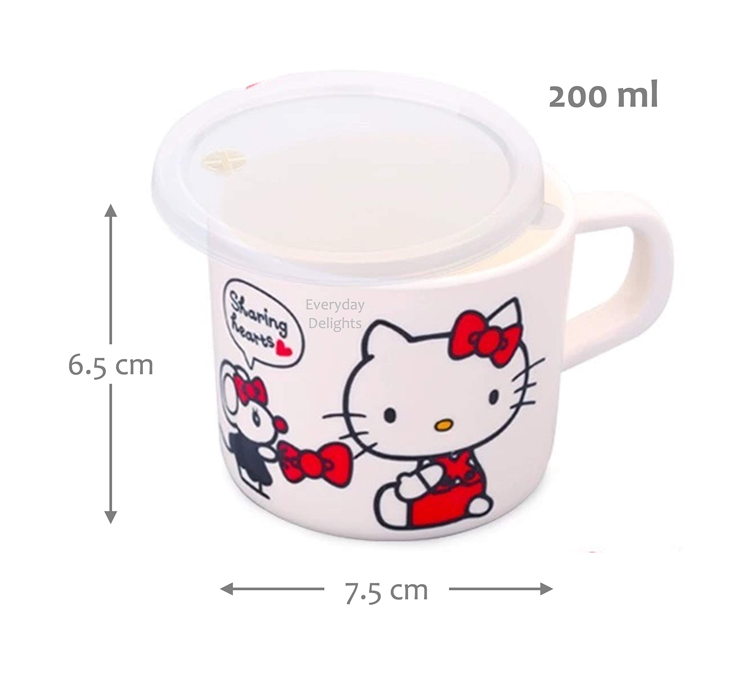 Everyday Delights Hello Kitty Red Dinnerware Flatware Meal Set – Plate Bowl Cup Spoon, 4 pieces