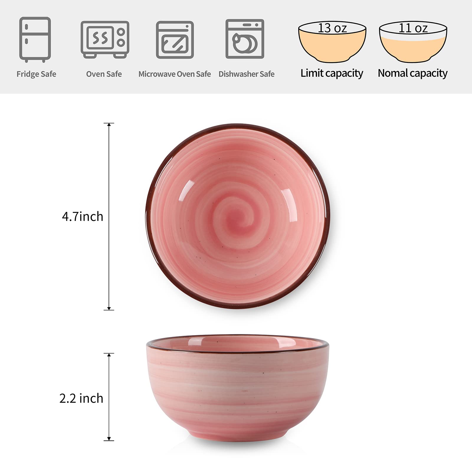 Selamica Ceramic 12 Oz Dessert Bowls Set, Small Cereal Bowls for Kitchen, 4.7 Inch Ice Cream Bowls for Snack Side Dishes Dips, Microwave Dishwasher Safe, Gift, Set of 6, Gradient Color