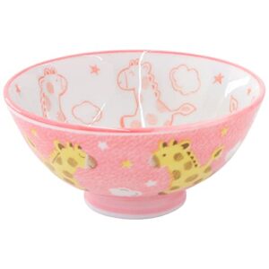 Mino Ware Rice Bowl Set, Kids Rice Bowls, 4.1 inch, Kawaii Cute Giraffe Design, Pink, Japanese Ceramic Bowls, 4.4 oz, Set of 2