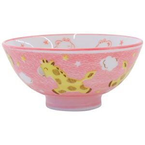 Mino Ware Rice Bowl Set, Kids Rice Bowls, 4.1 inch, Kawaii Cute Giraffe Design, Pink, Japanese Ceramic Bowls, 4.4 oz, Set of 2