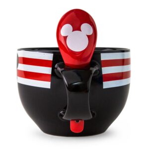 Disney Mickey Mouse Red-Striped Ceramic Soup Mug With Spoon | Holds 24 Ounces