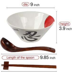 HAKONE YOSEGI Ceramic Japanese Ramen Bowl Set (Black, 60oz)