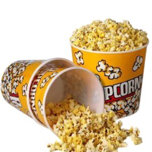 i.q. accessories retro style plastic popcorn containers for movie night - 7.25" tall x 7.25" top diameter
