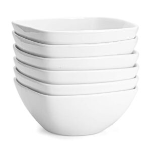 foraineam porcelain square cereal bowls 20 ounces soup pasta white serving bowl for dinner, dessert, salad, fruit, small side dishes, set of 6