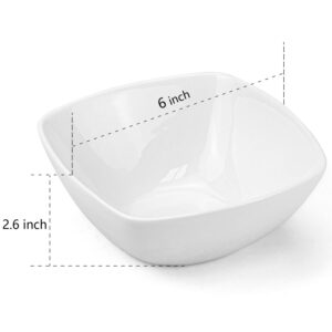 Foraineam Porcelain Square Cereal Bowls 20 Ounces Soup Pasta White Serving Bowl for Dinner, Dessert, Salad, Fruit, Small Side Dishes, Set of 6