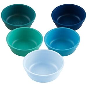 re-play made in usa 12 oz. reusable plastic bowls, set of 5 - dishwasher and microwave safe bowls for snacks and everyday dining - toddler bowl set 4.9" x 4.9" x 1.8" the blues