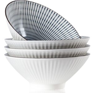 qinlang 38 oz japanese ramen bowls, cereal bowls, soup bowls, pho bowls, noodle bowls, blue and white ceramic bowls set of 4, 8 inches