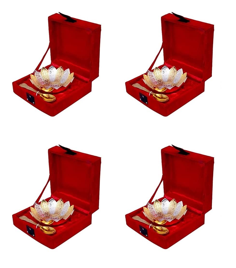 NOBILITY Gold and Silver Plated Bowl Spoon Set Wedding Return Housewarming Diwali Gift Items for friends and Relatives 4 Sets