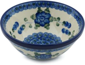 polish pottery cereal/soup bowl 5-inch (blue poppies)