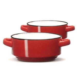 ecodeco baking serving ceramic red soup bowls with handles - 16 ounce - set of 2 - chowder bisque pot pie crocks
