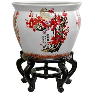 oriental furniture 14" cherry blossom porcelain fishbowl
