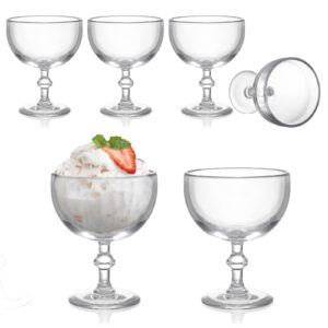 hiceeden 6 pack reusable acrylic dessert cups, 11 oz unbreakable clear taster ice cream cups, footed trifle bowl for party snack, sundae, smoothie, pudding, cocktail, fruit, cereal