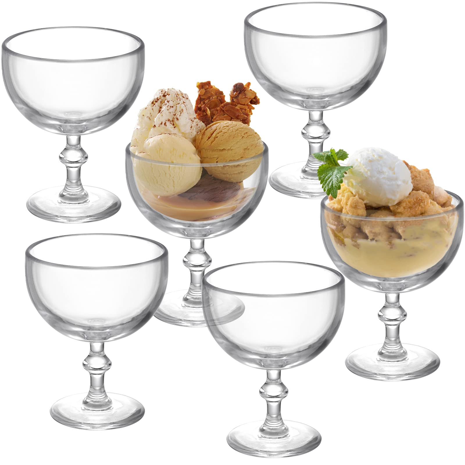 Hiceeden 6 Pack Reusable Acrylic Dessert Cups, 11 Oz Unbreakable Clear Taster Ice Cream Cups, Footed Trifle Bowl for Party Snack, Sundae, Smoothie, Pudding, Cocktail, Fruit, Cereal